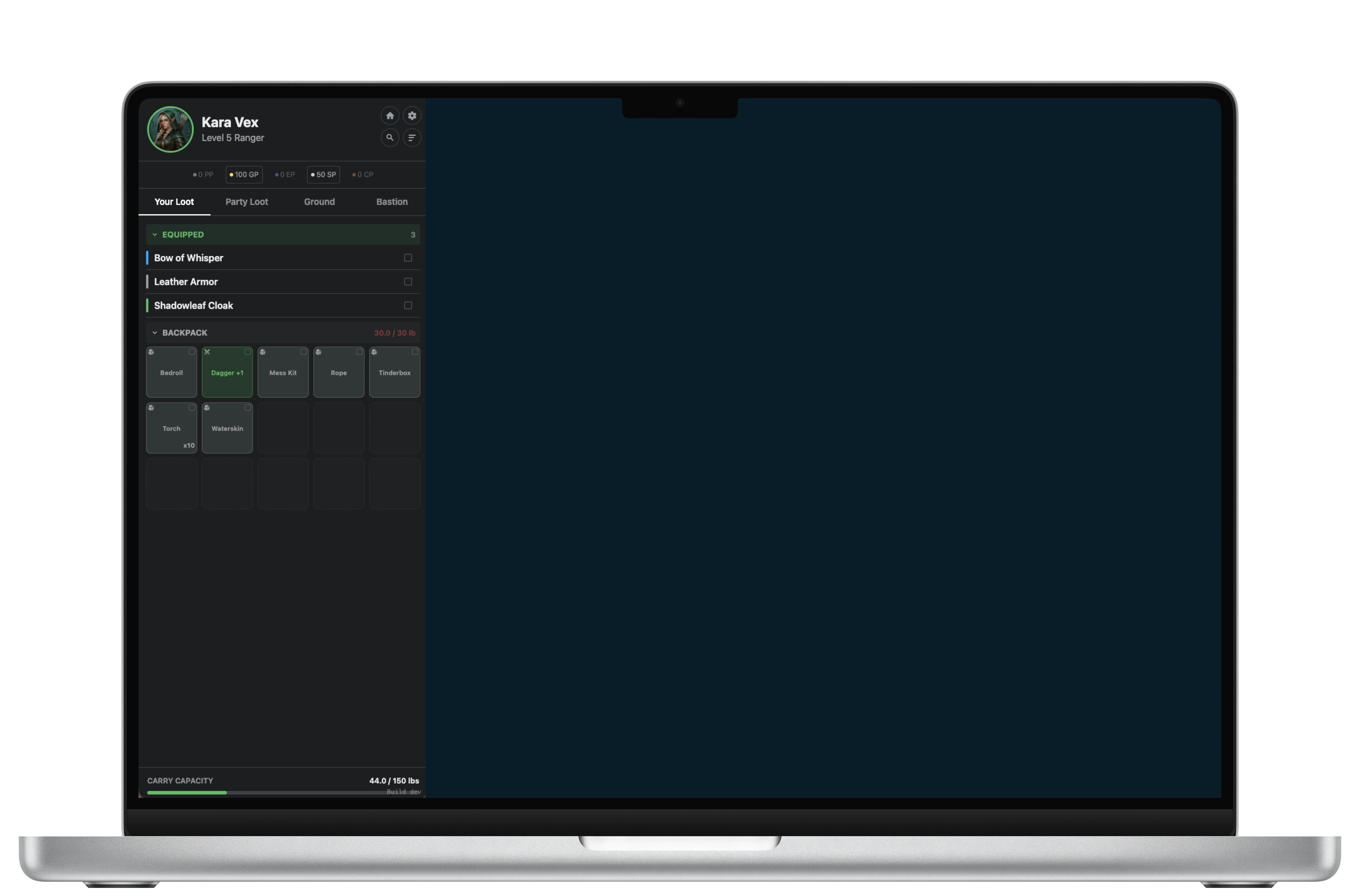 The Loot Stash player app in a web browser on a MacBook.